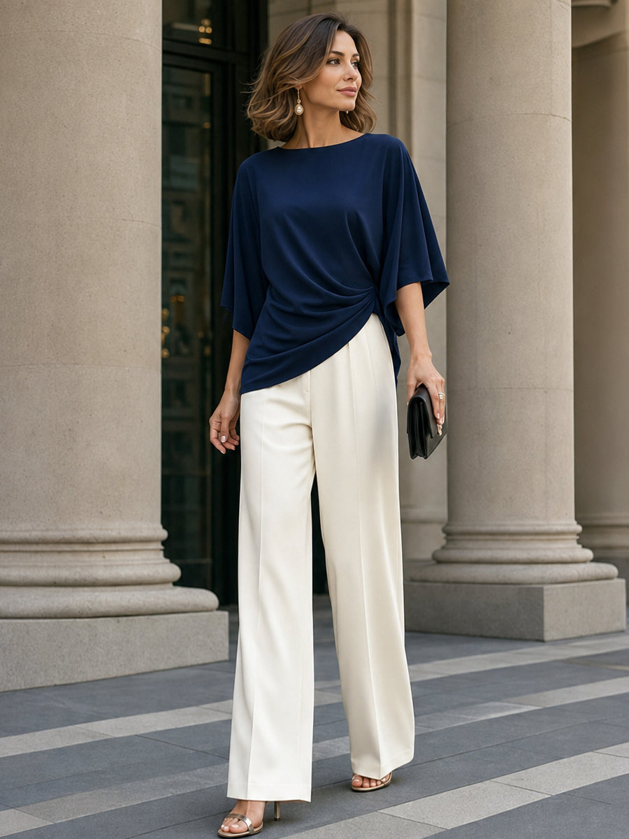 Elara | Completo con blusa drappeggiata e pantaloni a gamba larga