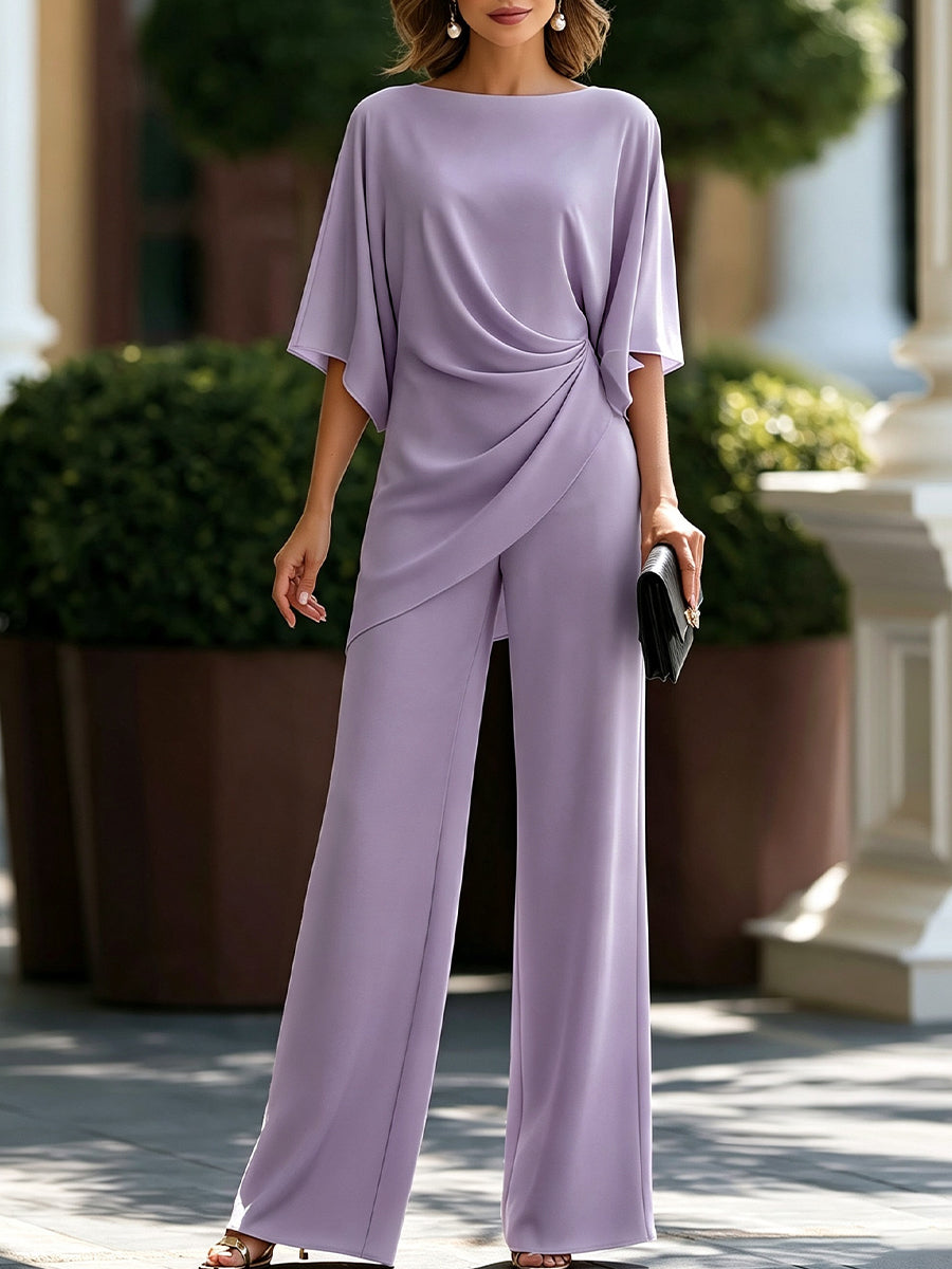 Elara | Completo con blusa drappeggiata e pantaloni a gamba larga
