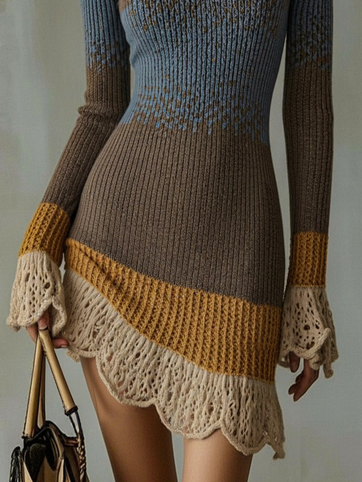 Mia | Mini abito in maglia multicolore con bordo a volant in pizzo