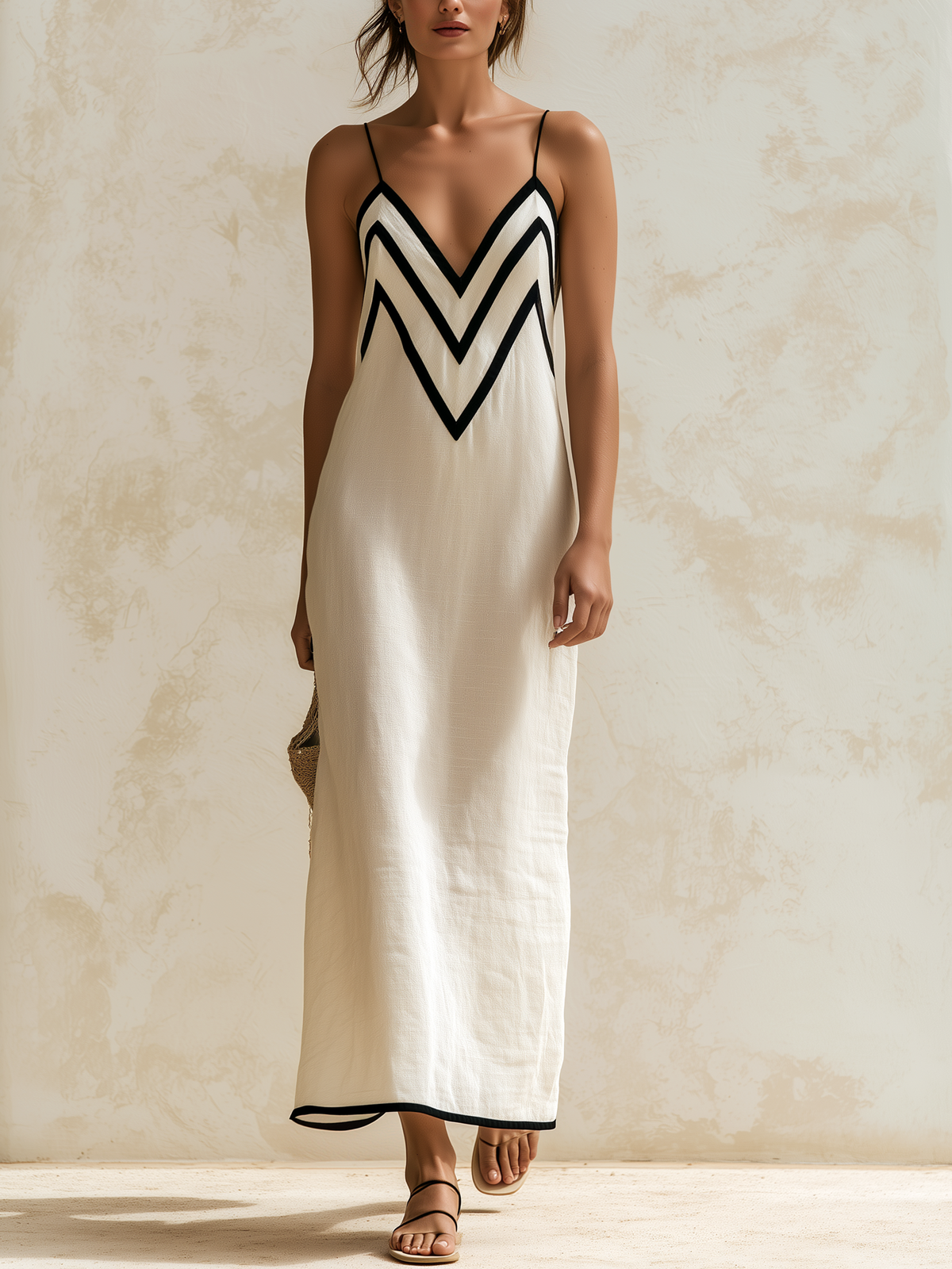 Marisa | Vestito lungo con motivo chevron a contrasto
