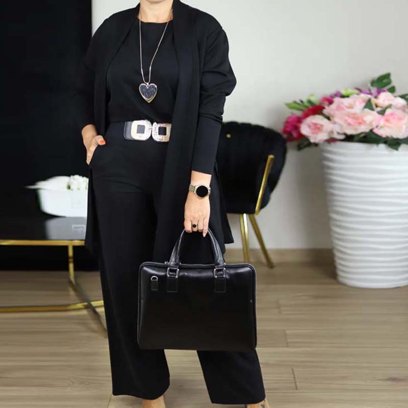 Iris | Elegante completo 3 pezzi composto da un cardigan lungo, un top e un paio di pantaloni
