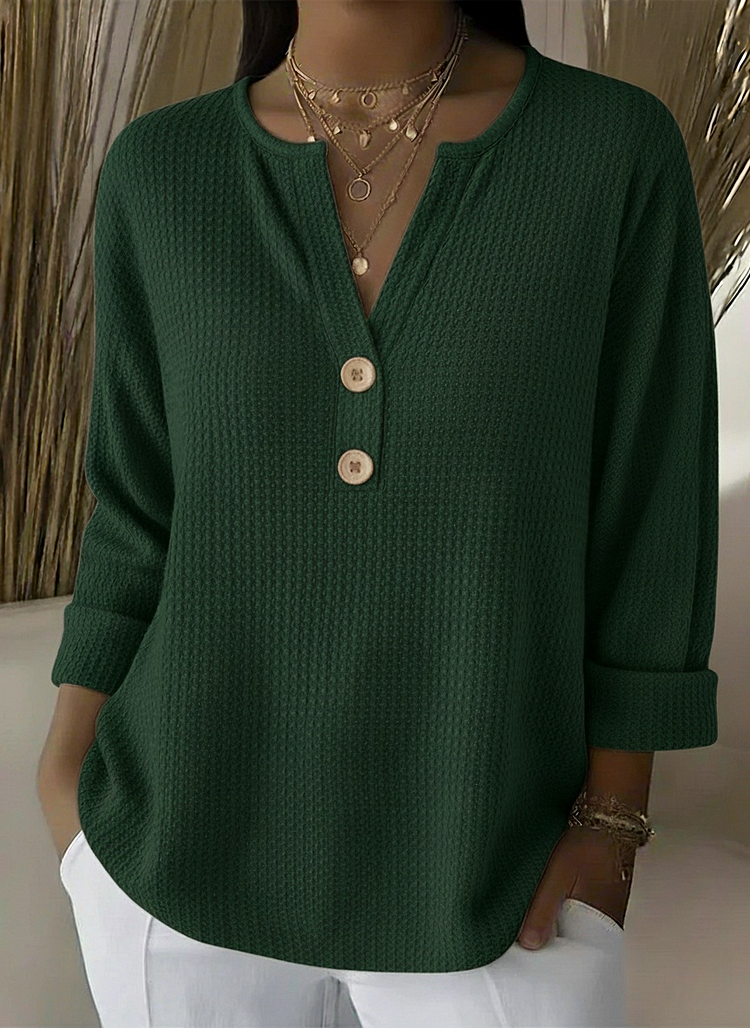 Lucía | T-shirt Henley con texture a nido d'ape e bottoni