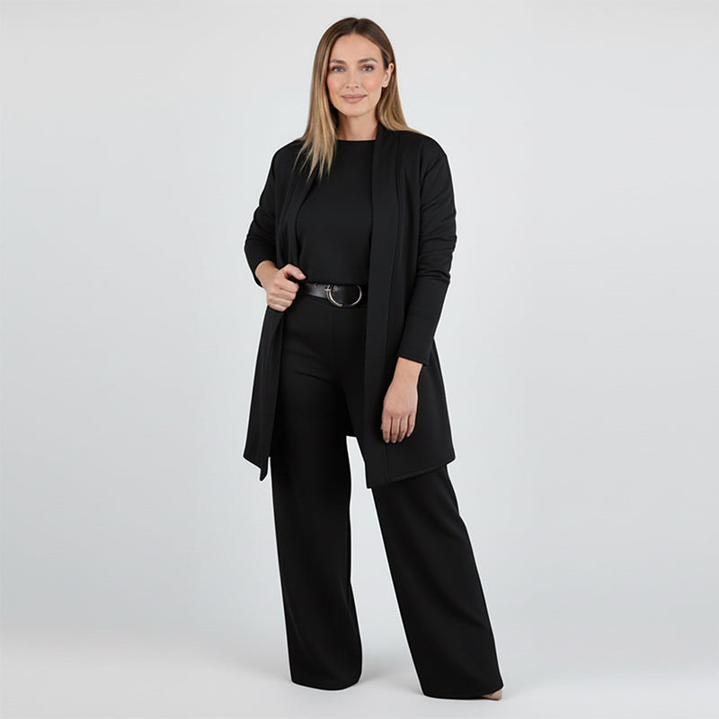Iris | Elegante completo 3 pezzi composto da un cardigan lungo, un top e un paio di pantaloni