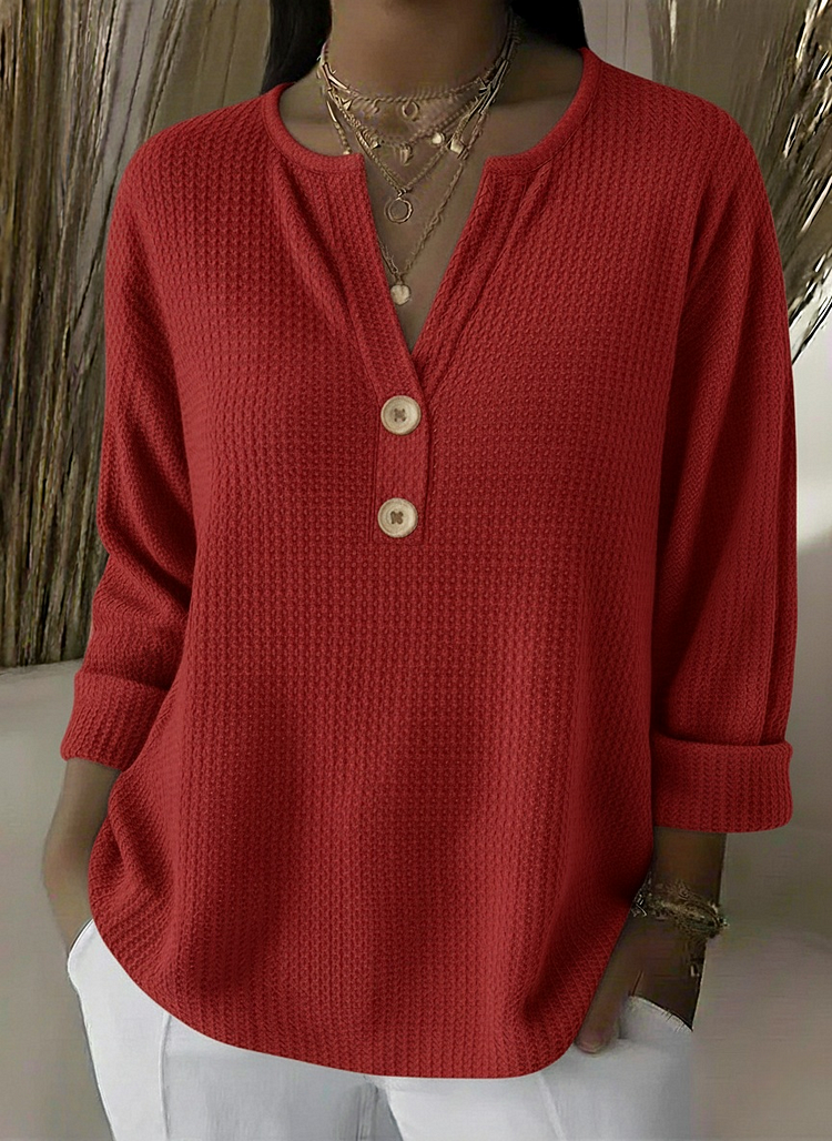 Lucía | T-shirt Henley con texture a nido d'ape e bottoni
