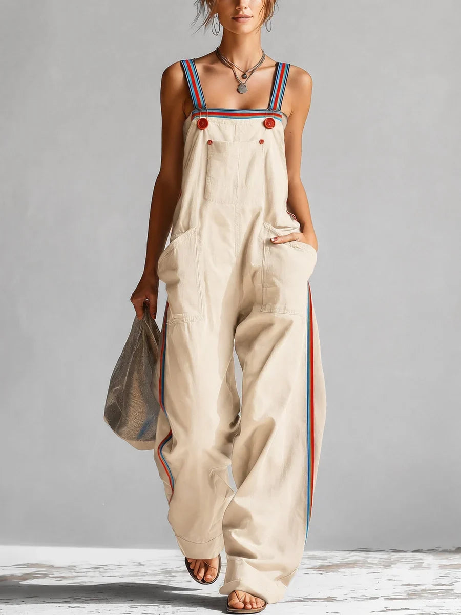 Amélie | Salopette oversize a gamba larga, bretelle a contrasto e tasche