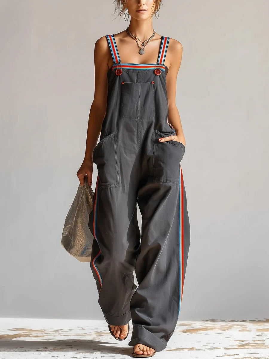 Amélie | Salopette oversize a gamba larga, bretelle a contrasto e tasche