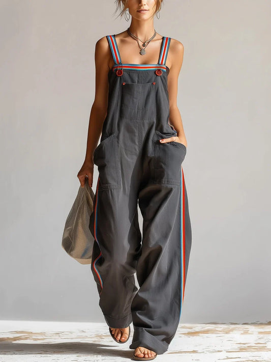 Amélie | Salopette oversize a gamba larga, bretelle a contrasto e tasche