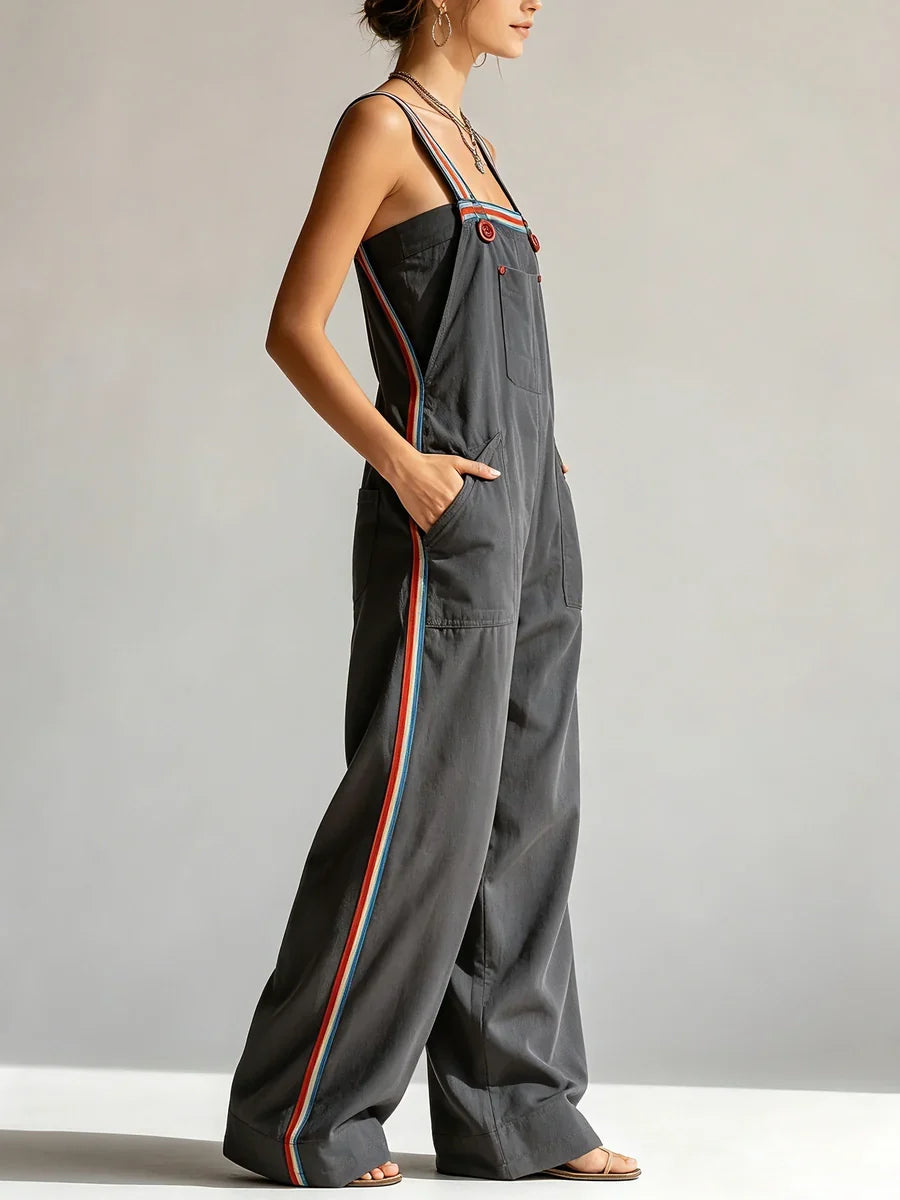 Amélie | Salopette oversize a gamba larga, bretelle a contrasto e tasche