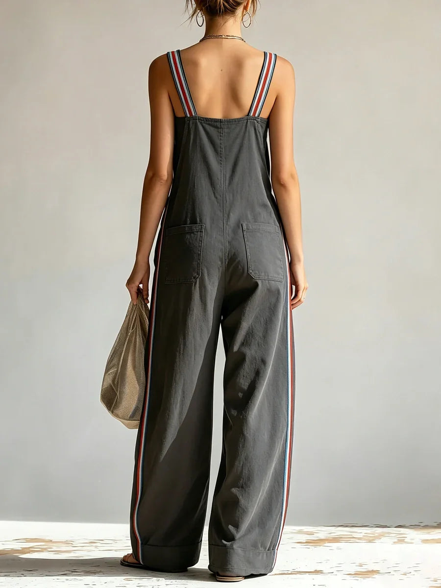 Amélie | Salopette oversize a gamba larga, bretelle a contrasto e tasche