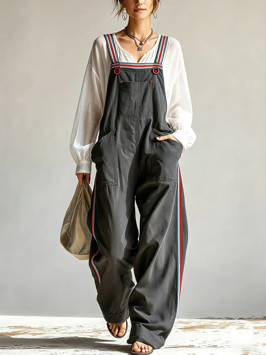 Amélie | Salopette oversize a gamba larga, bretelle a contrasto e tasche