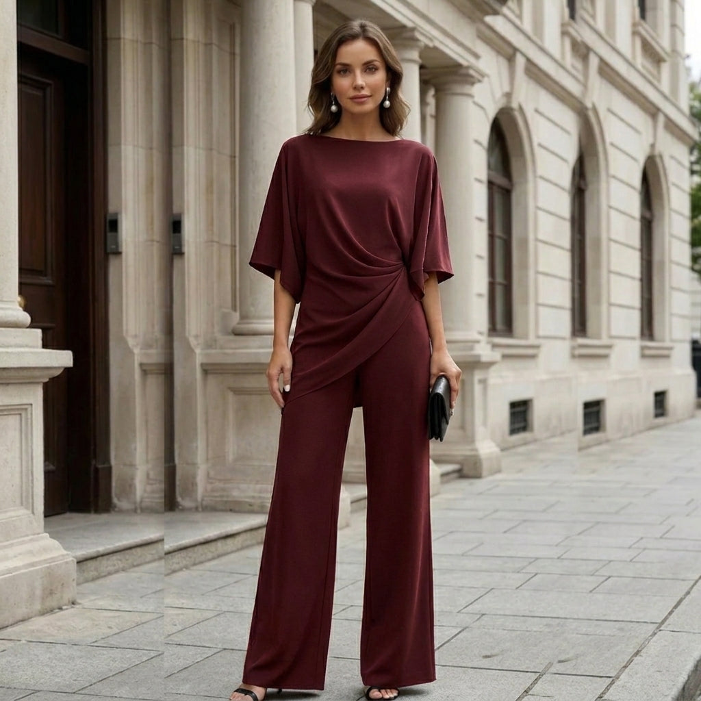 Elara | Completo con blusa drappeggiata e pantaloni a gamba larga