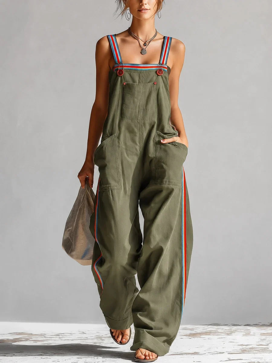 Amélie | Salopette oversize a gamba larga, bretelle a contrasto e tasche