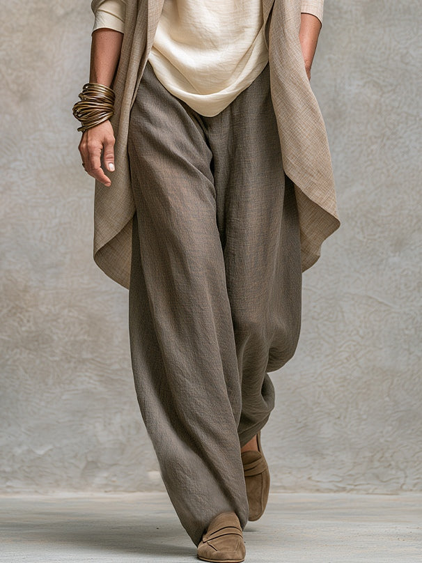 Francesca | Completo casual a tre pezzi beige-grigio, elegante, dalla vestibilità ampia e a strati