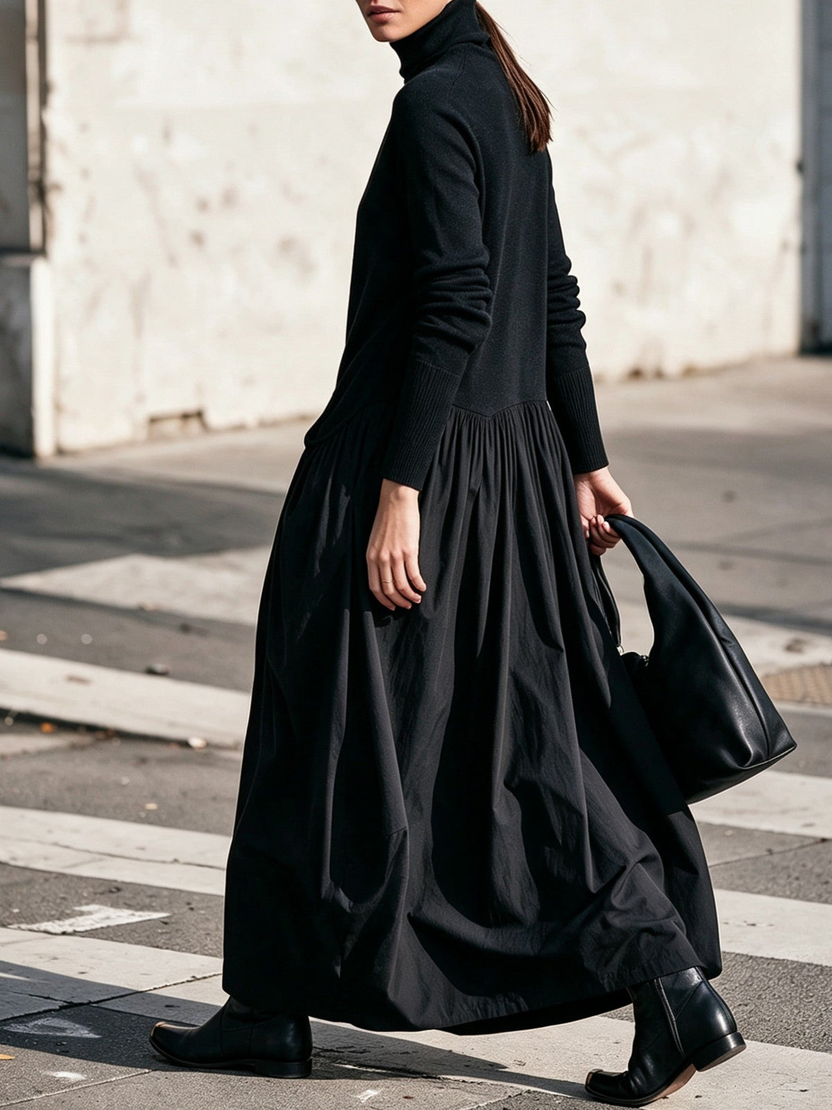 Ilaria | Abito lungo oversize a collo alto con tasche
