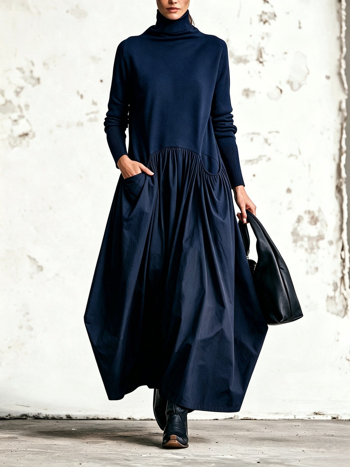 Ilaria | Abito lungo oversize a collo alto con tasche