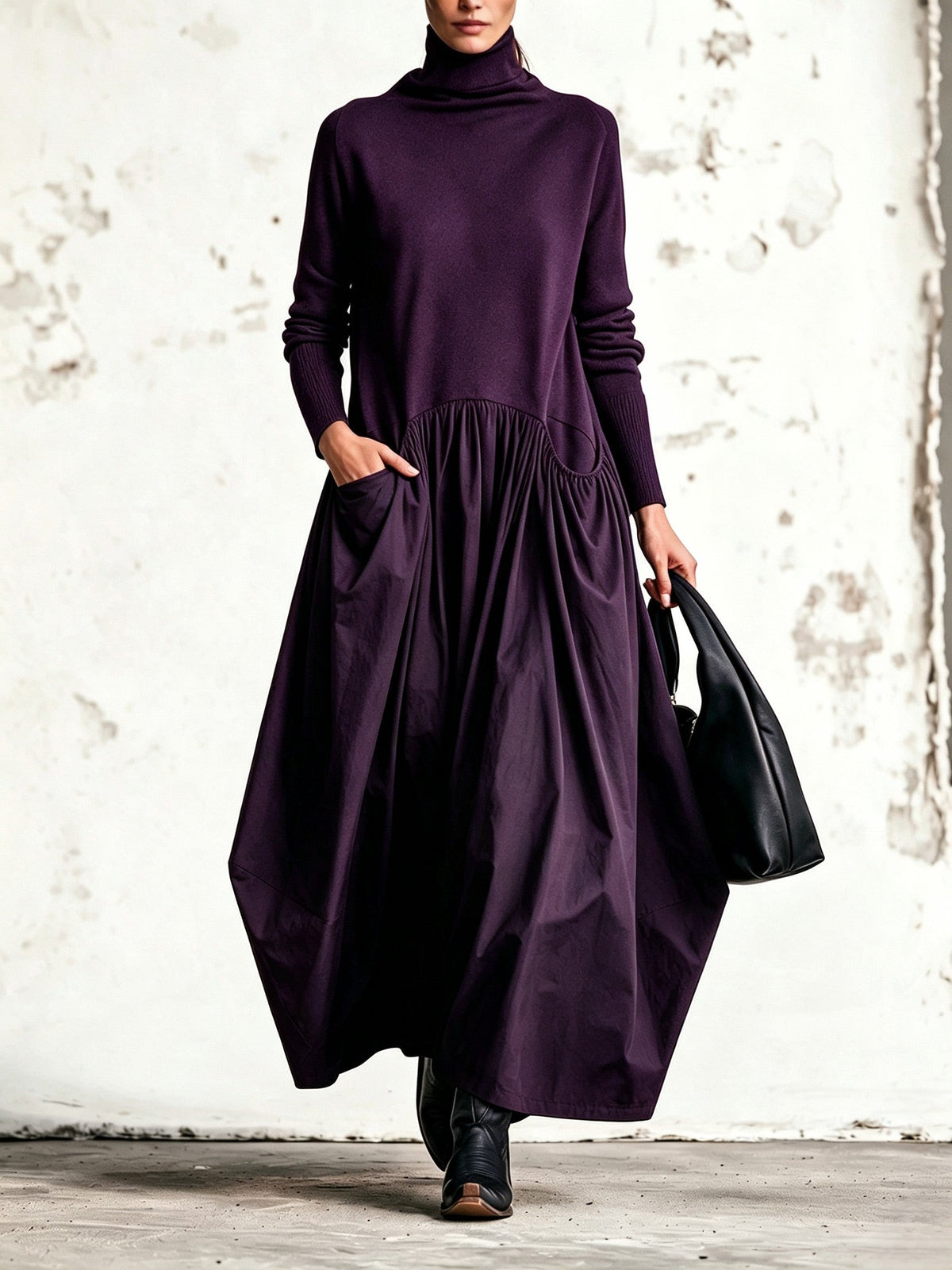Ilaria | Abito lungo oversize a collo alto con tasche
