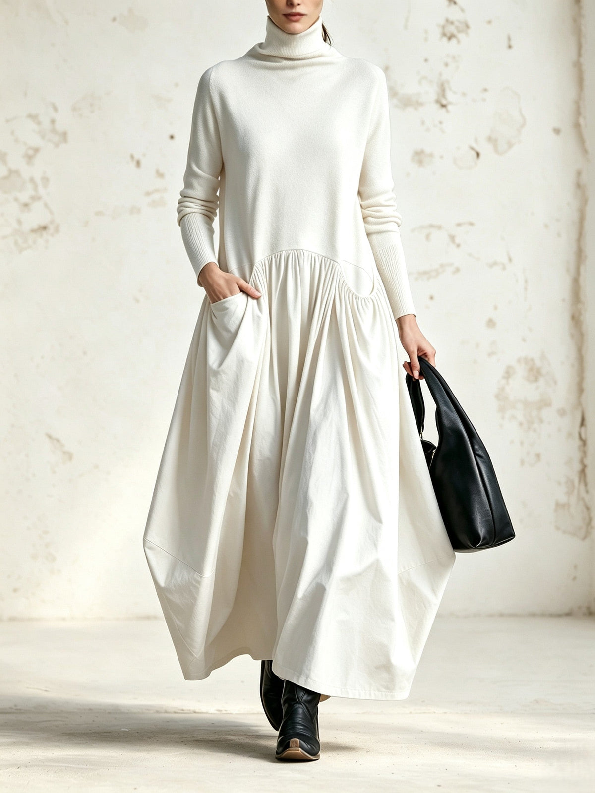 Ilaria | Abito lungo oversize a collo alto con tasche