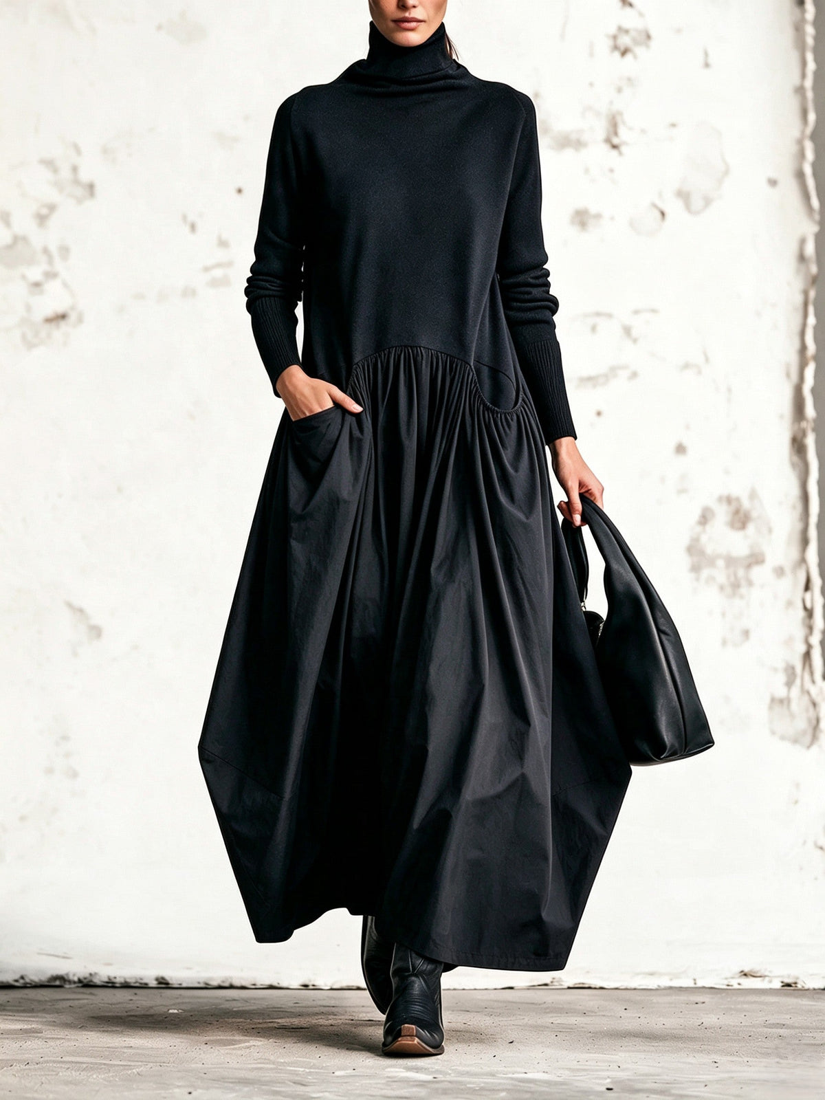 Ilaria | Abito lungo oversize a collo alto con tasche