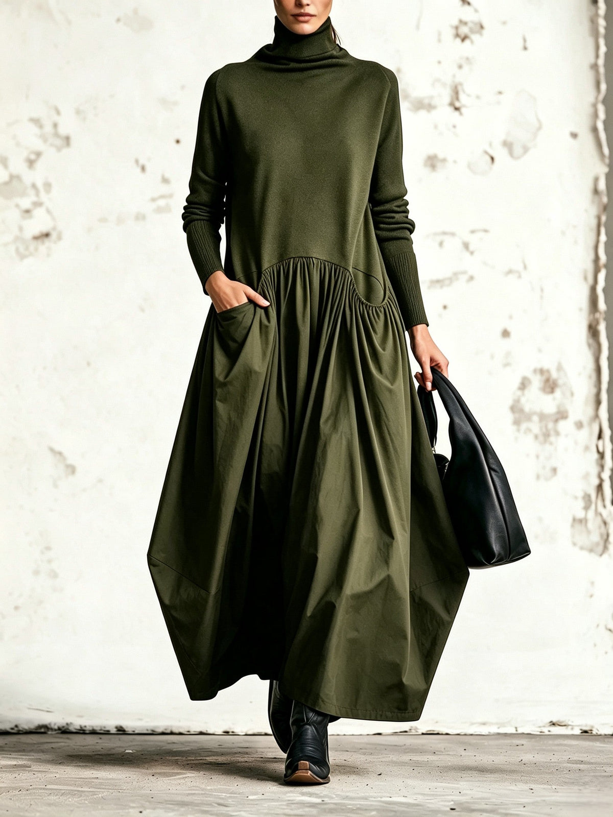 Ilaria | Abito lungo oversize a collo alto con tasche