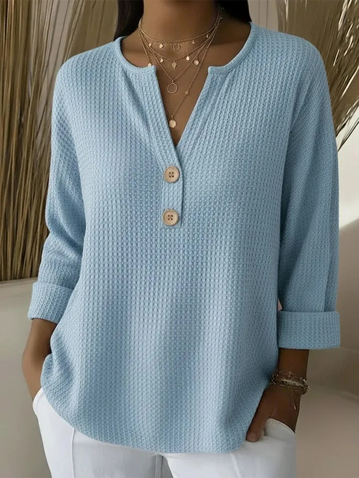 Lucía | T-shirt Henley con texture a nido d'ape e bottoni