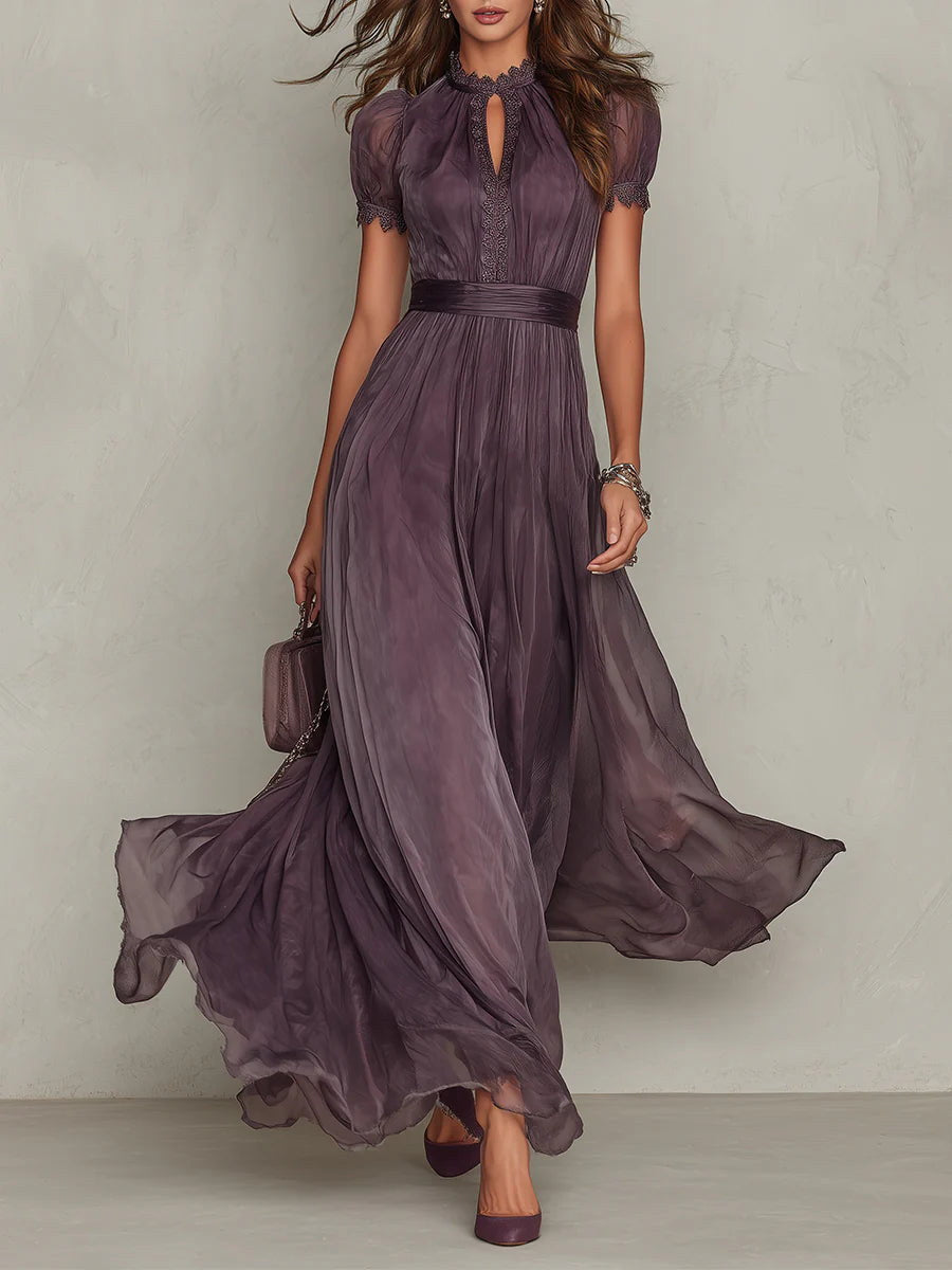 Myriam | Abito lungo in chiffon con pizzo