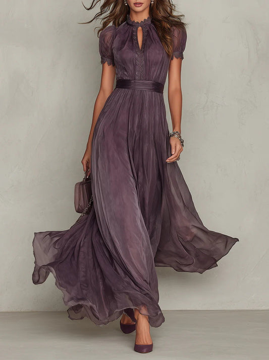 Myriam | Abito lungo in chiffon con pizzo