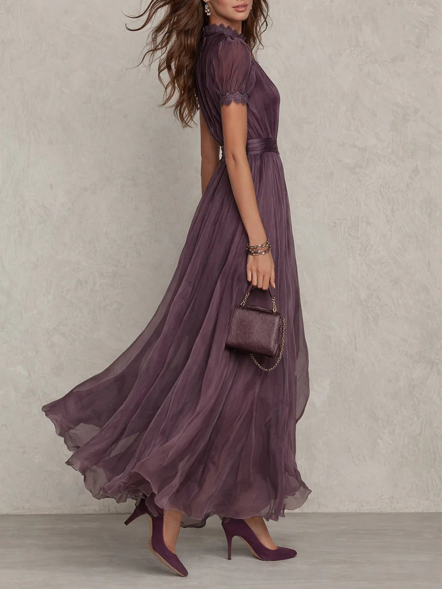 Myriam | Abito lungo in chiffon con pizzo