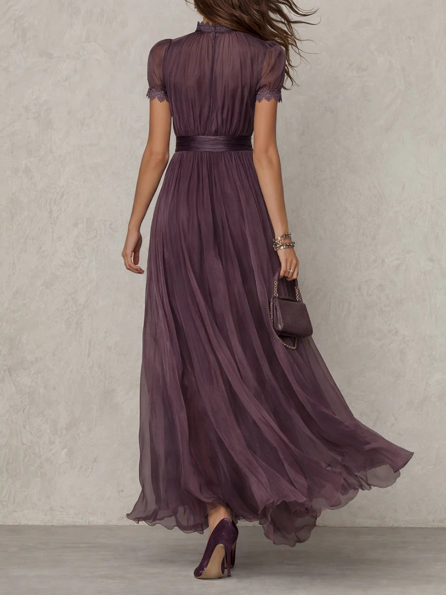 Myriam | Abito lungo in chiffon con pizzo