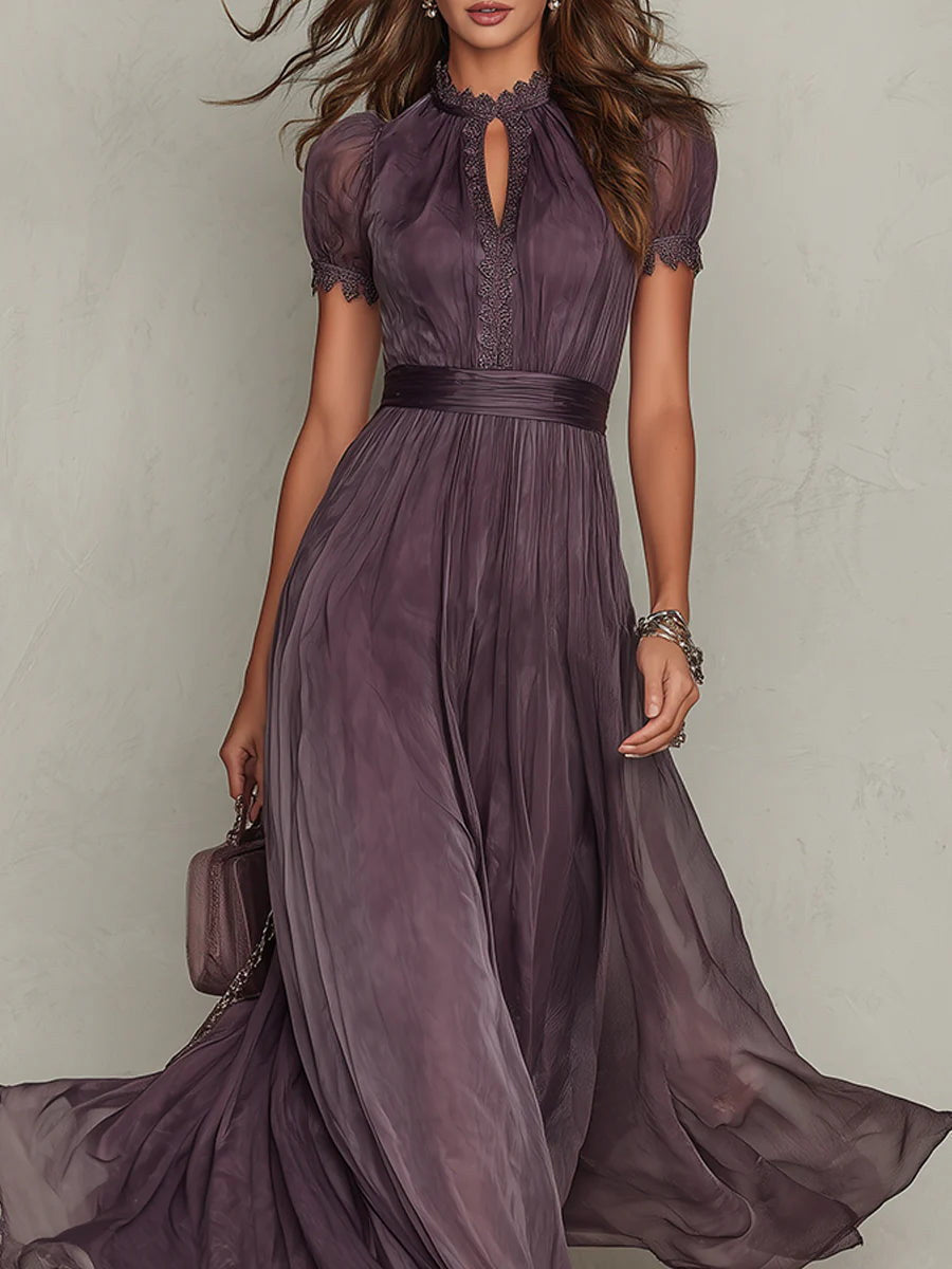 Myriam | Abito lungo in chiffon con pizzo