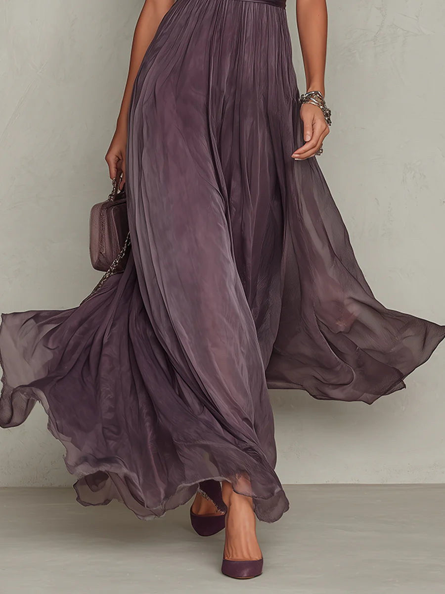 Myriam | Abito lungo in chiffon con pizzo