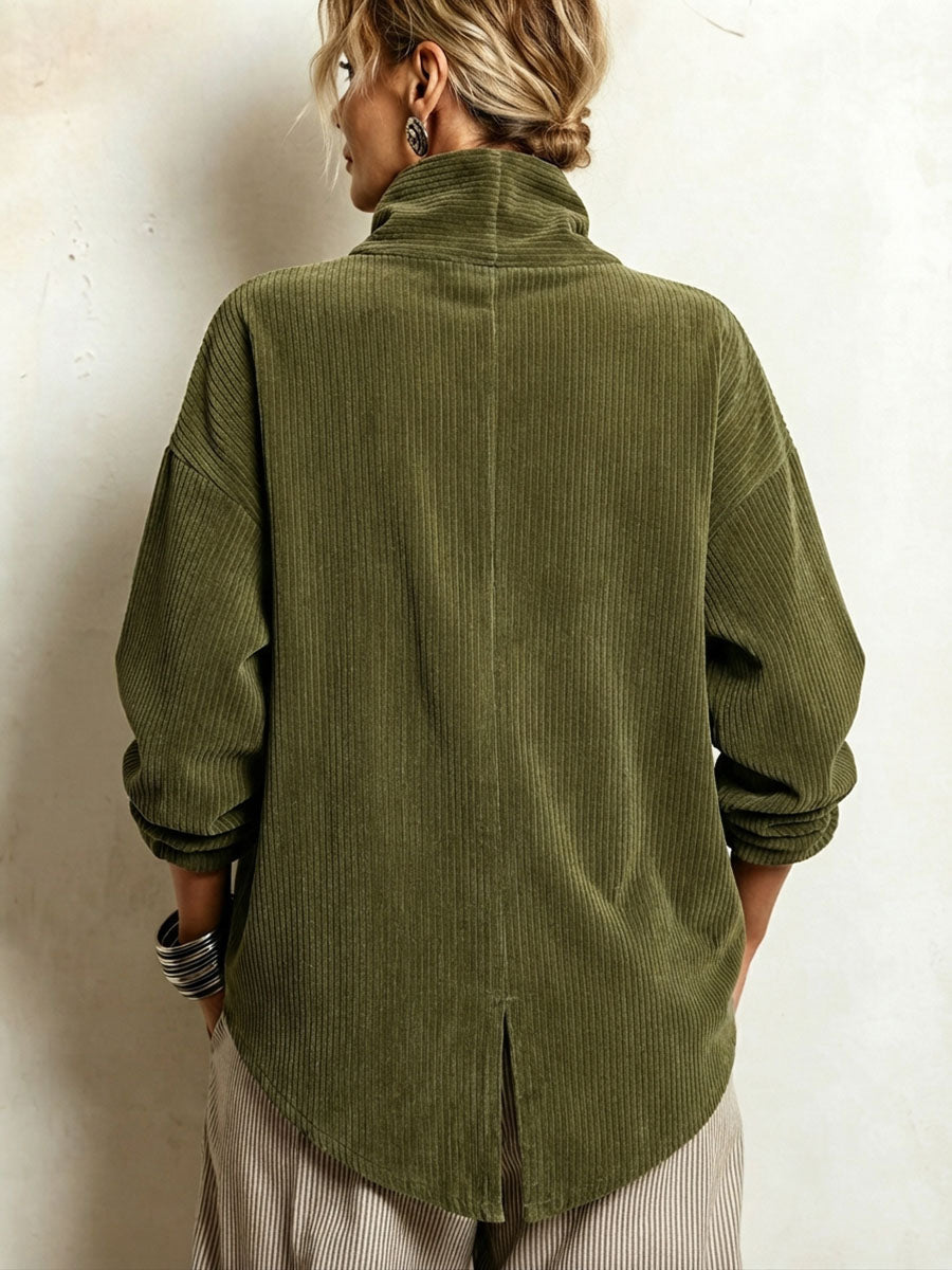 Lucilla | Top in velluto con volant e abbottonatura diagonale, verde oliva
