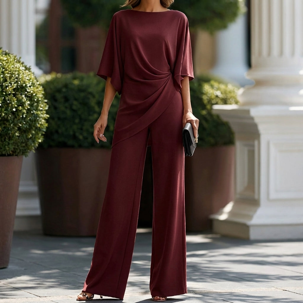 Elara | Completo con blusa drappeggiata e pantaloni a gamba larga